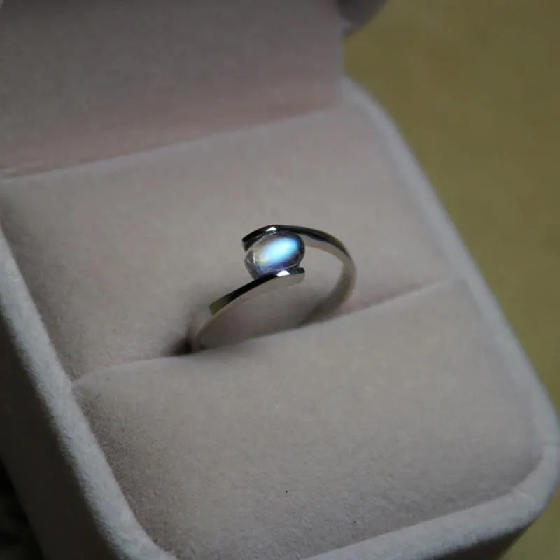 Original Design Moonstone Opening Adjustable Ring Exquisite Craftsmanship Small Blue Color Bohemian Charm Ladies Silver Jewelry