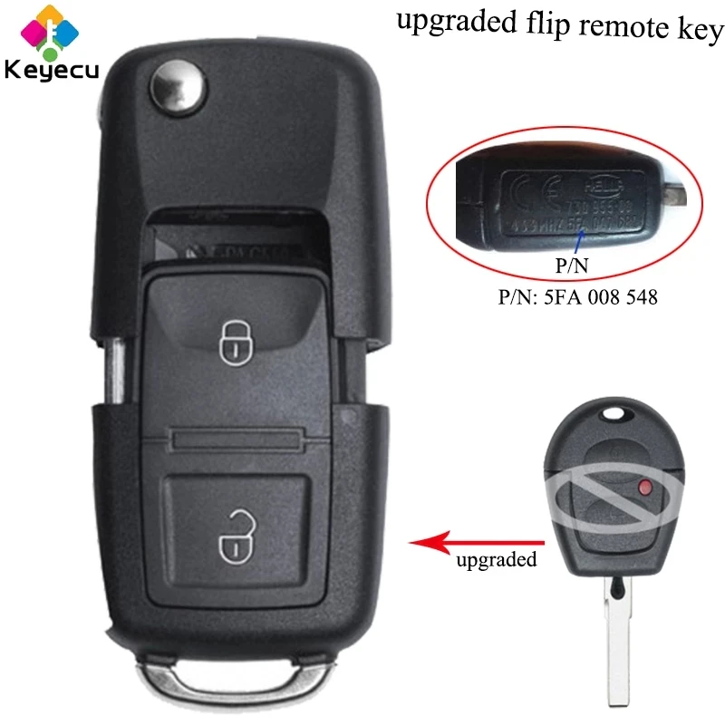 KEYECU Upgraded Flip Remote Car Key With 2 Buttons 433MHz ID48 Chip for Seat Ibiza Cordoba Arosa Leon 2002-2009 Fob 5FA 008 548