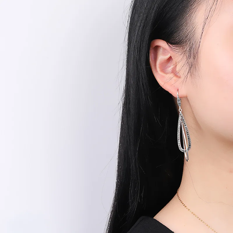 Uglyless Simple Geometric Jewelry for Women Thai Silver 925 Silver Exotic Triangle Brincos  Mysterious Marcasite Vintage Jewelry