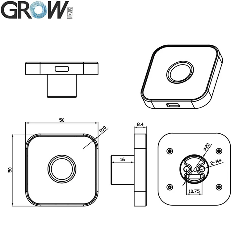 GROW R502-AW Zinc Alloy Round Ring LED Control DC3.3V Capacitive Fingerprint Module Sensor Scanner