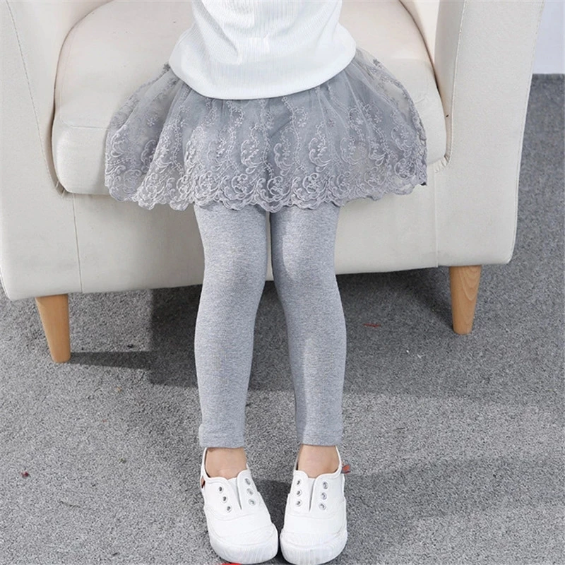 Leggings en coton pour petites filles, jupe-pantalon princesse en dentelle, vêtements pour enfants de 2-8 ans, printemps automne