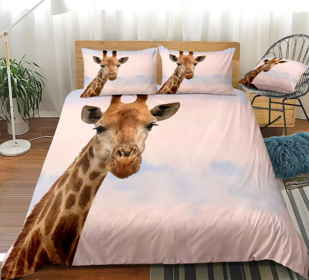 3D Giraffe Duvet Cover Set Pink Bedding Set African Animals Bedspread For Boys Girls Kids Home Textiles Microfiber Bedspread