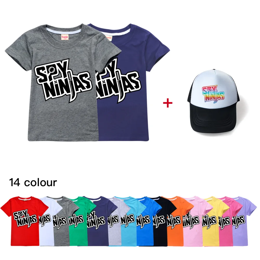 

New Fashion Kids Boys SPY NINJA Clothes Girls 3D Funny T-shirts+cap Costume Children Summer Clothing Kids Tees Baby Tshirts