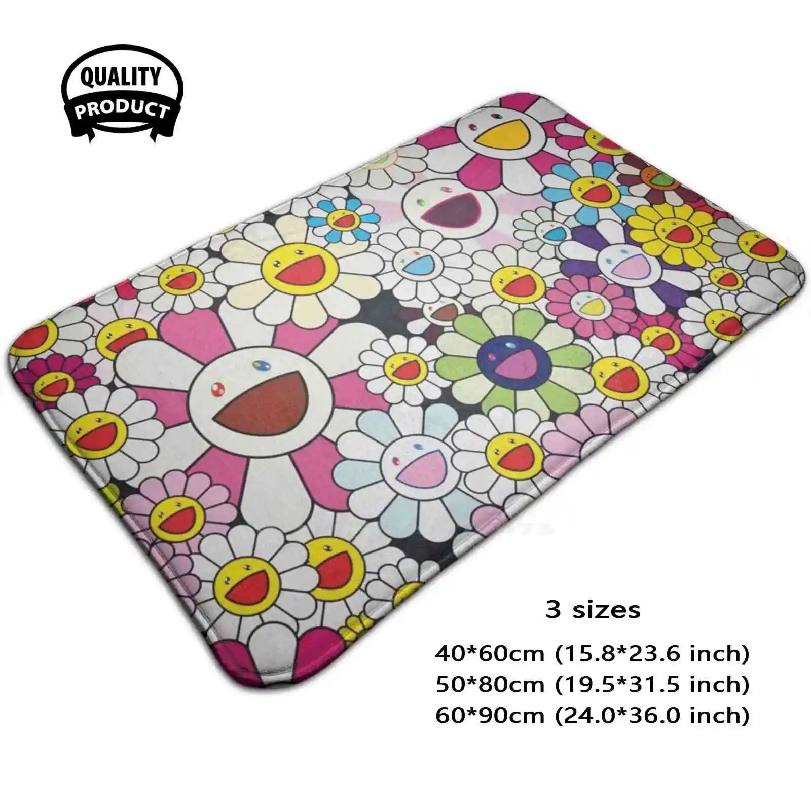 Bright Flower Japanese Print Soft Cushion Home Carpet Door Mat Car Rug Gay Pride Aids Doodle Colorful Minimal Colourful Artist