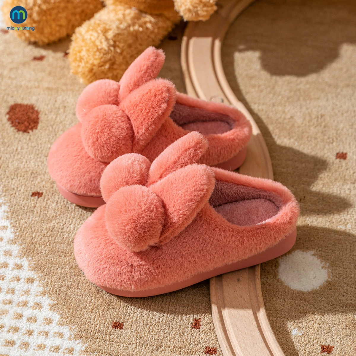 Children\'s Home Cotton Slippers Rabbit Non-slip Indoor Warm In Winter Fluffy Slippers Pink Girls Shoes Slippers Kids Miaoyoutong