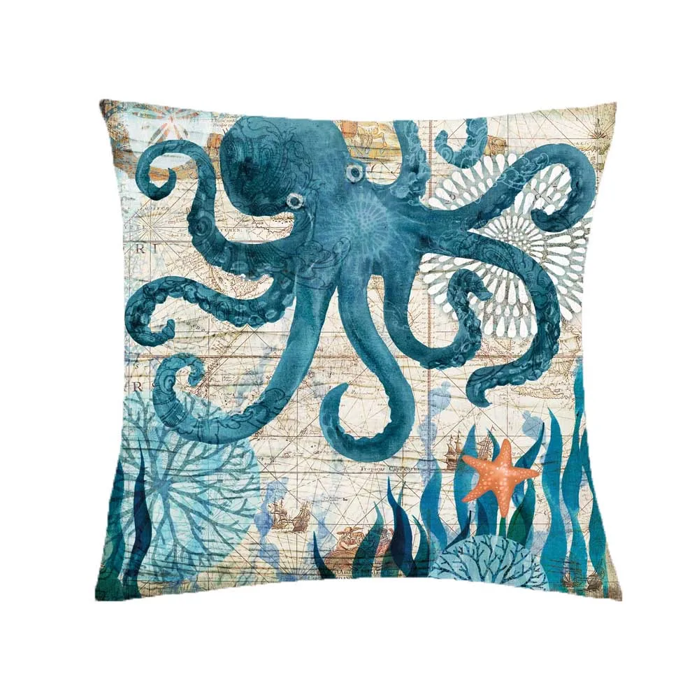 Turtle Pillow Case Sea Style Octopus Printing Throw Pillow Case Cover Sea Whale Pillowcases Pillow Case Pillowcase kussensloop