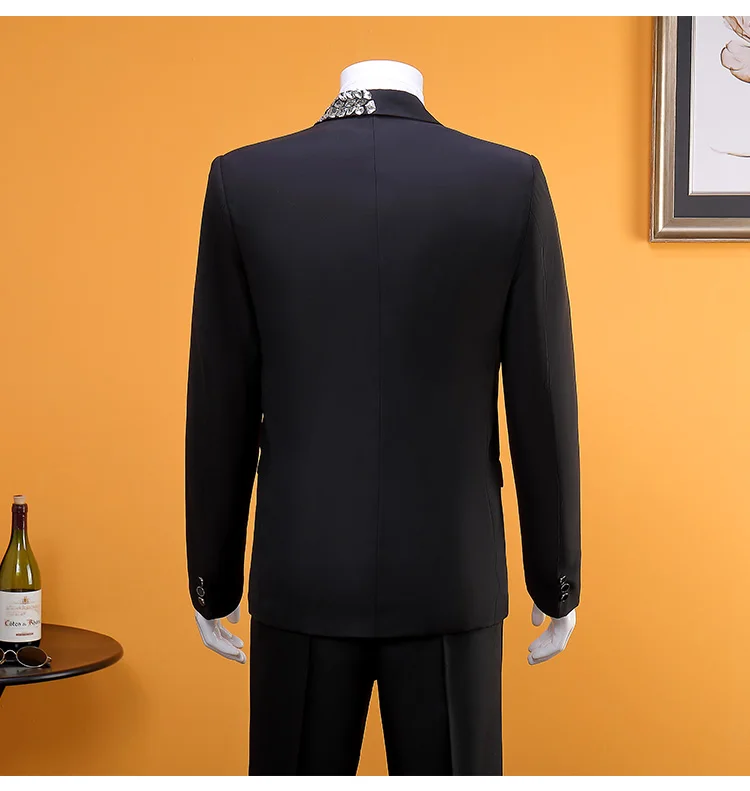 남성용 라인스톤 블레이저 팬츠 정장, 가수/ 사회자 공연 의상, 블랙 웨딩 정장, 무대 의상 2피스 세트