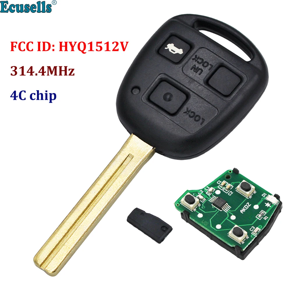 3 Buttons Remote Key Fob 314.4MHz 4C Chip for Lexus ES300 GS300 IS300 GS400 LS400 GS430 with Long Blade FCC:HYQ1512V