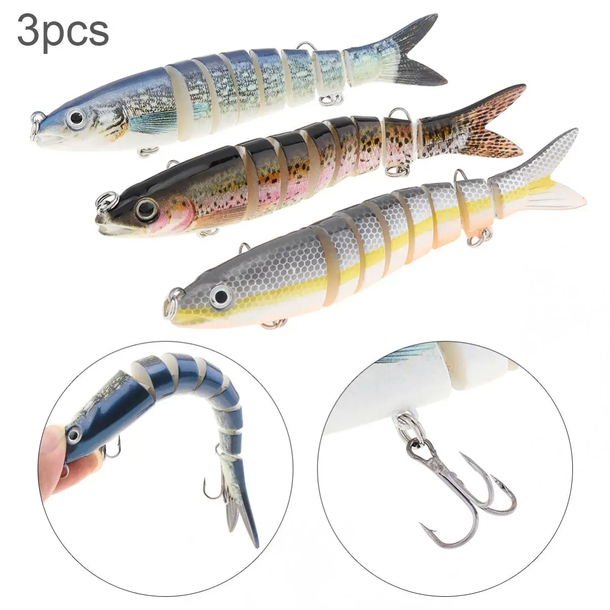 

3pcs/set 8 Segments Fishing Lures 13.5cm 19g Fish Minnow Swimbait Tackle Hook Crank Bait