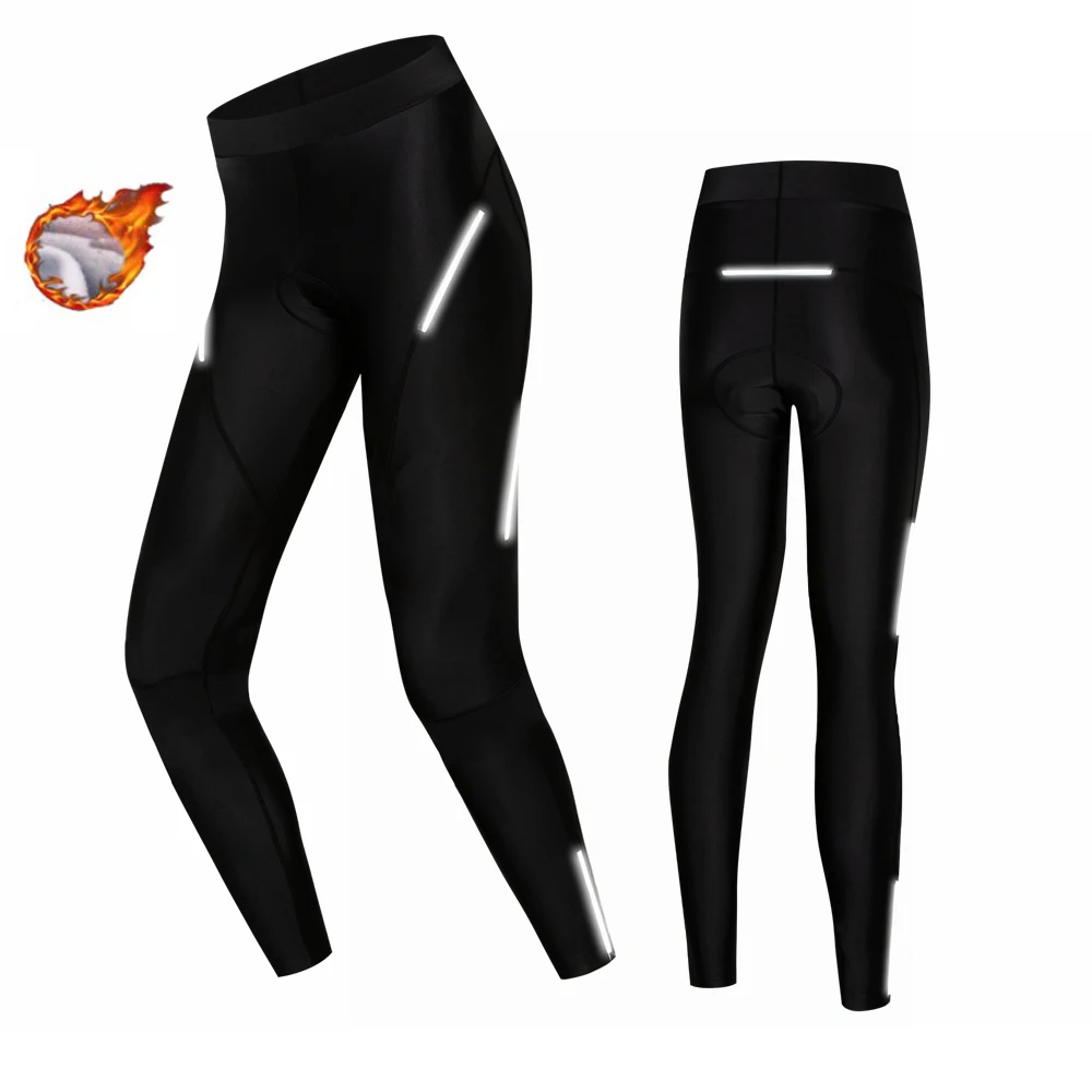 Winter Fleece Warm Reflective Women Cycling Pants Black Gel 4D Padded MTB Bike Pants Outdoor Sports Riding Bicycle Tight