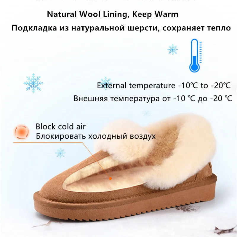 NEW style mini winter shallow snow boots women waterproof sheepskin leather natural wool fur lined ankle warm flat shoes 35-44