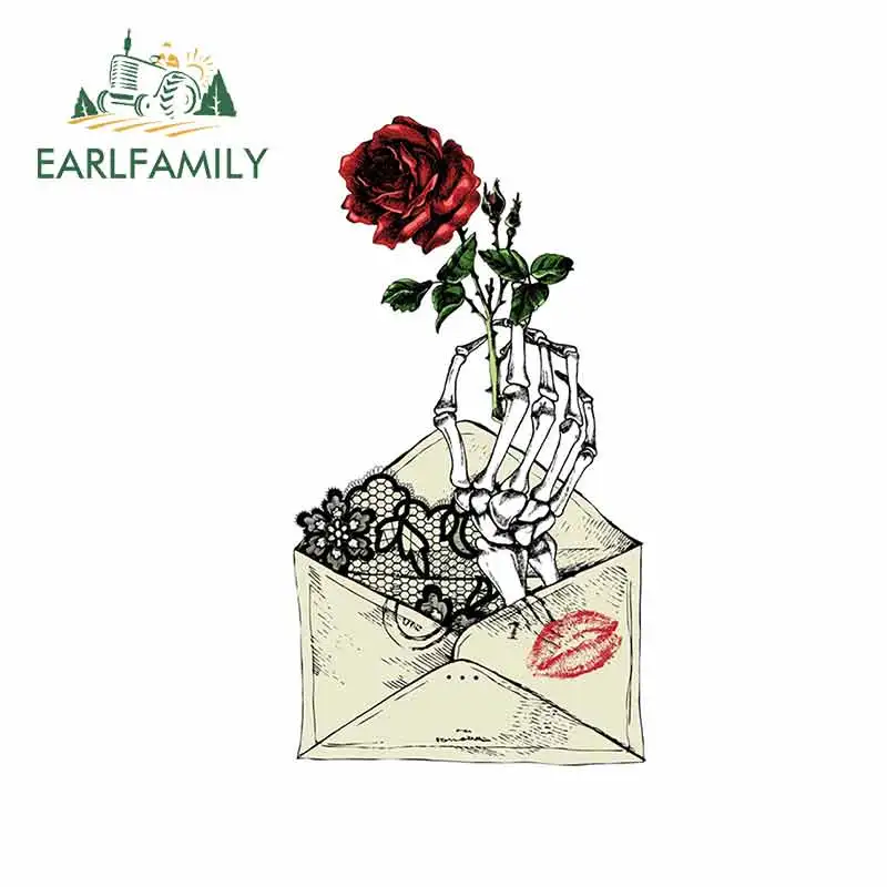 EARLFAMILY 13cm X 7.2cm for Envelope Skull Rose Car Truck Decal Bumper Window DIY Custom Printing Hip Hop Waterproof Stickers