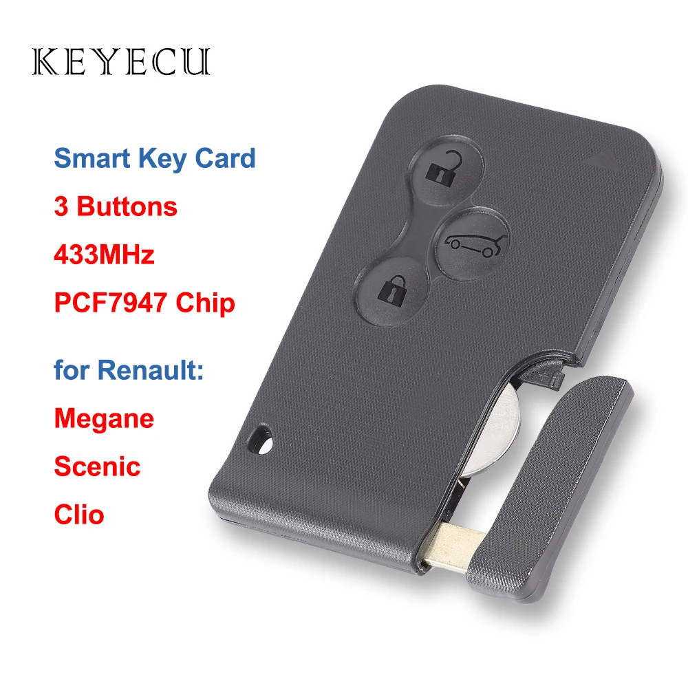 

Keyecu Smart Remote Key Card 3 Buttons 433MHz PCF7947 for Renault Megane Scenic Clio 2006 2007 2008 2009 2010 2011 2012