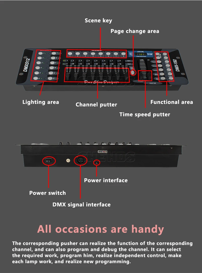SHEHDS 1024 Controller/192 Konsole für Par Lighting Moving Head Licht International Standard DJ Disco Hochzeiten Konzerte – Detail 28
