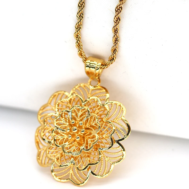 Flower Pendant Necklace Wedding Bridal Jewelry Accessories African Gold Color Necklaces for Women  Collier Choker Brithday Gifts