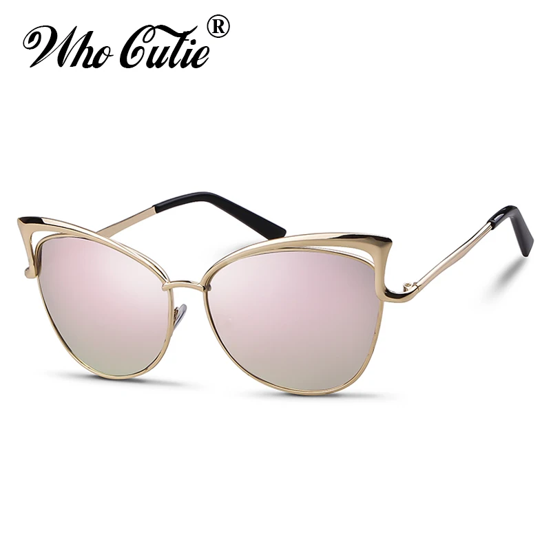 WHO CUTIE 2024 Oversized Cat Eye Sunglasses Women Brand Designer Retro Vintage Gold Pink Mirror Sun Glasses Female Shades OM807