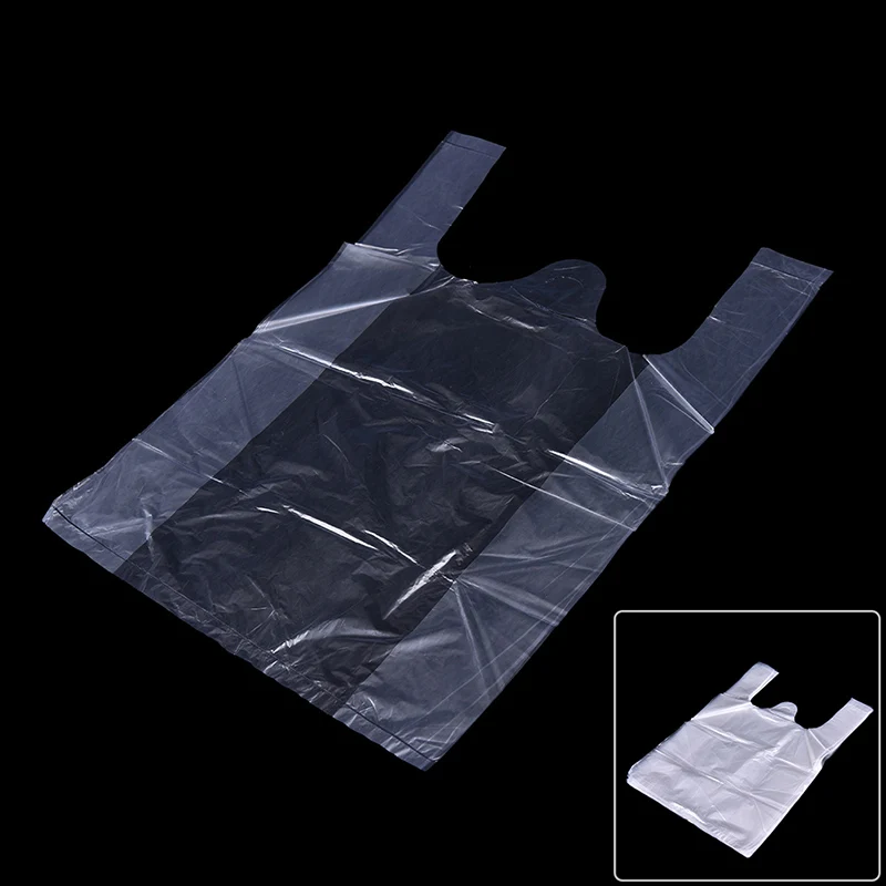 46pcs 15*23cm Plastic Bag Carry Out Bags Retail Supermarket Grocery Shopping Handle Food Packaging Home Storage Kitchen Accessor