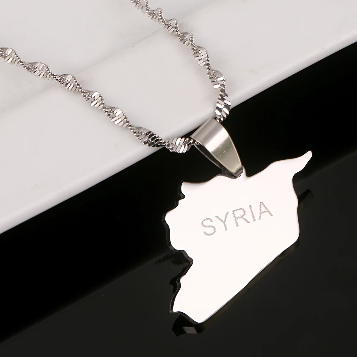 Stainless Steel Silver Color Syria Map Pendant Necklace Syrians Maps Jewelry Gifts