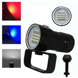 Subacquea 27 LED fotografia Video torcia subacquea 15x XM-L2 bianco + 6x XPE rosso + 6x XPE blu impermeabile torcia tattica lampada