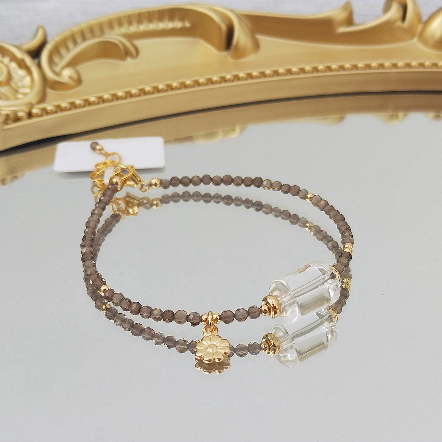 Lii Ji Smoky Quartz 14K Gold Filled Bracelet Natural Stone 2mm/4mm/6mm Citrine Moonstone Austria Crystal Handmade Jewelry