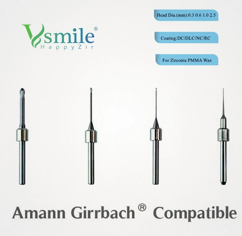 

AmannGirrbach Compatible Ceramill Roto Motion Diamond Bur 0.6mm 1.0mm 2.5mm for Milling PMMA Zirconia WAX