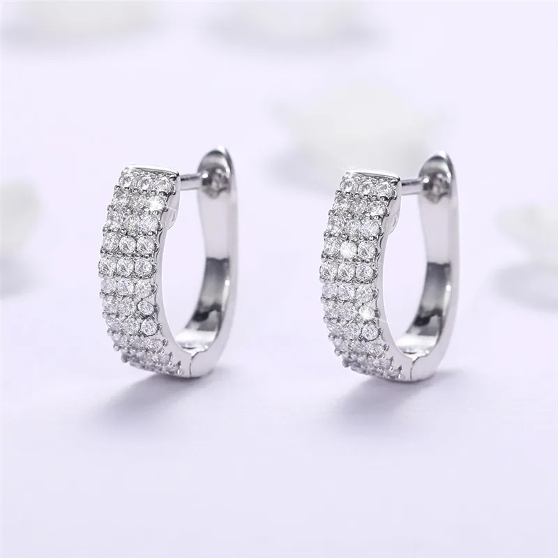 Huitan Dainty U Shaped Hoop Earrings for Women Silver Color Circle Earring with Crystal CZ Stone Simple Stylish Female Jewelry