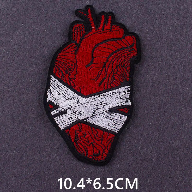 Pulaqi Red Heart Stripes Applique Patch DIY Anatomical Heart Cross Section Patch Embroidered Patches for Clothing Stickers Badge