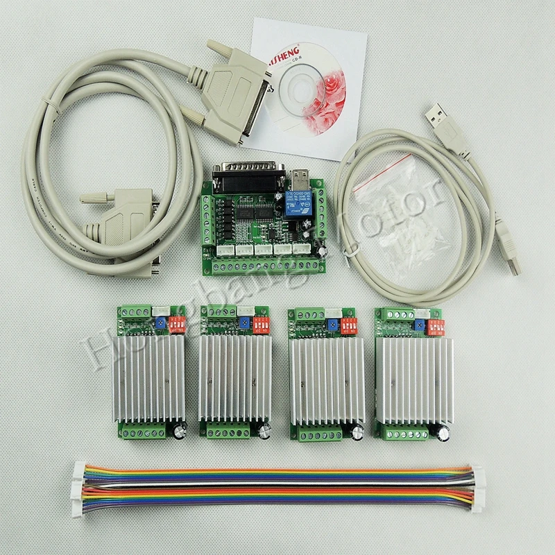 CNC Router 4 Axis Kit,TB6600 4 Axis mach3 Stepper Motor Driver Controller kit 4.5A + one 5 axis breakout board for nema23 motors