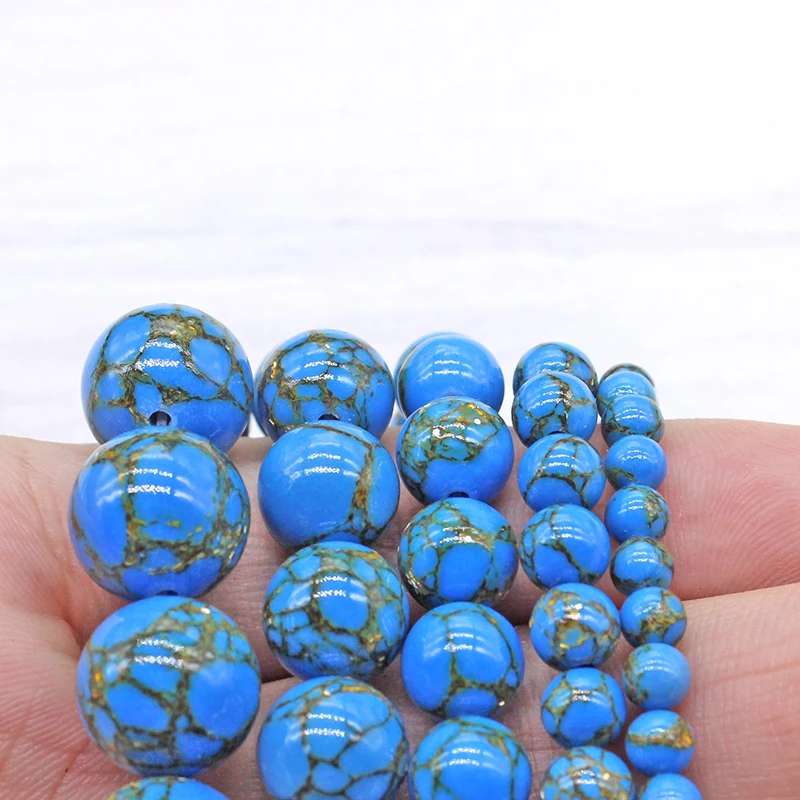 Blue Line Turquoises Stone Natural Round Loose Beads for Jewelry Making DIY Bracelet Necklace 4/6/8/10/12mm 15 Inches view 4