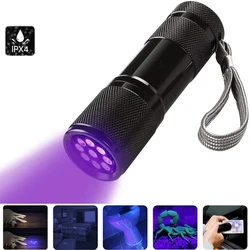 Linterna ultravioleta LED UV, luz de detección de marcador de tinta Invisible, 3AAA, 9 LED, 395nm