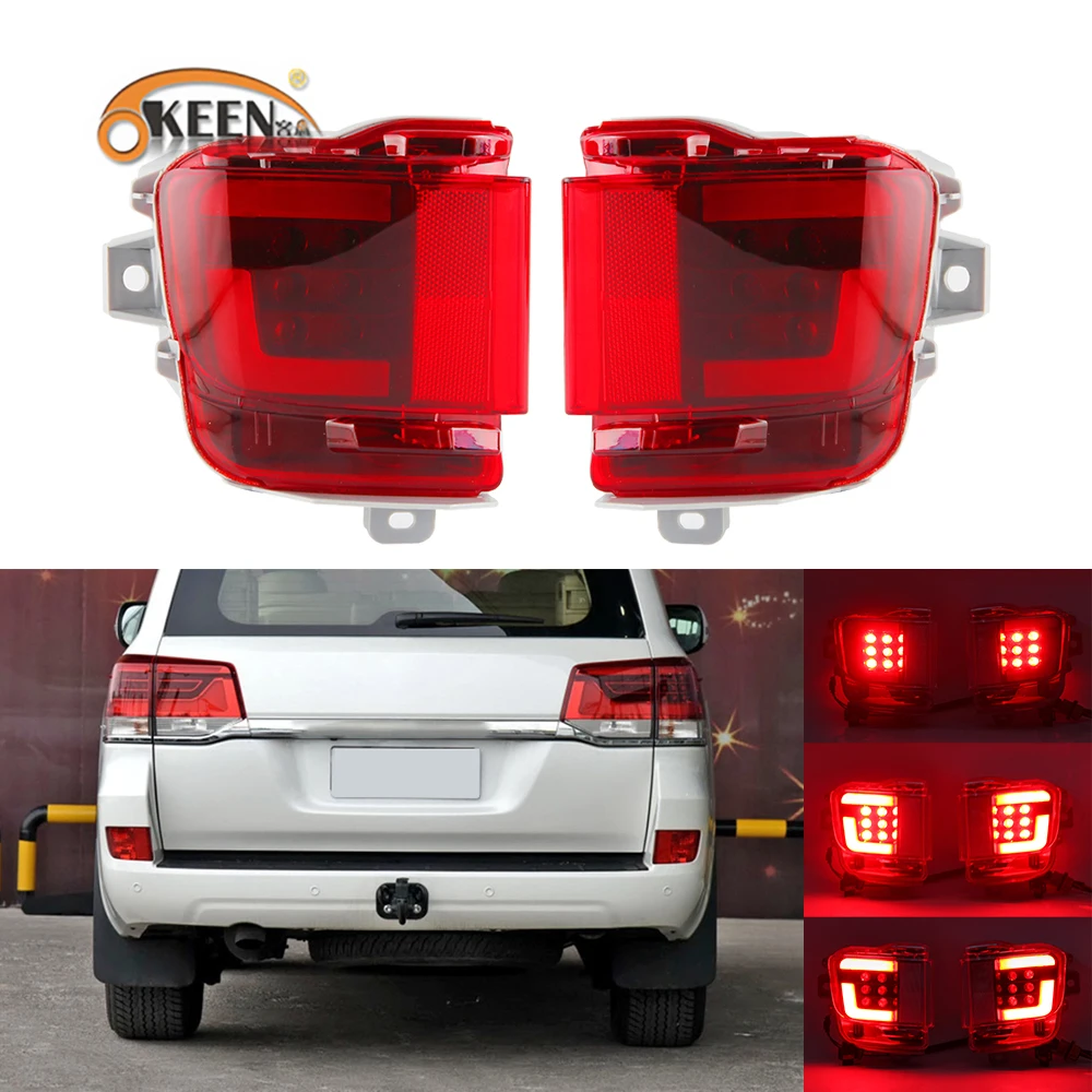 OKEEN 2x Car LED Rear Bumper Reflector Light for Toyota Land Cruiser 2016 2017 2018 2019 2020 Tail Light Drive Brake Turn Lamp