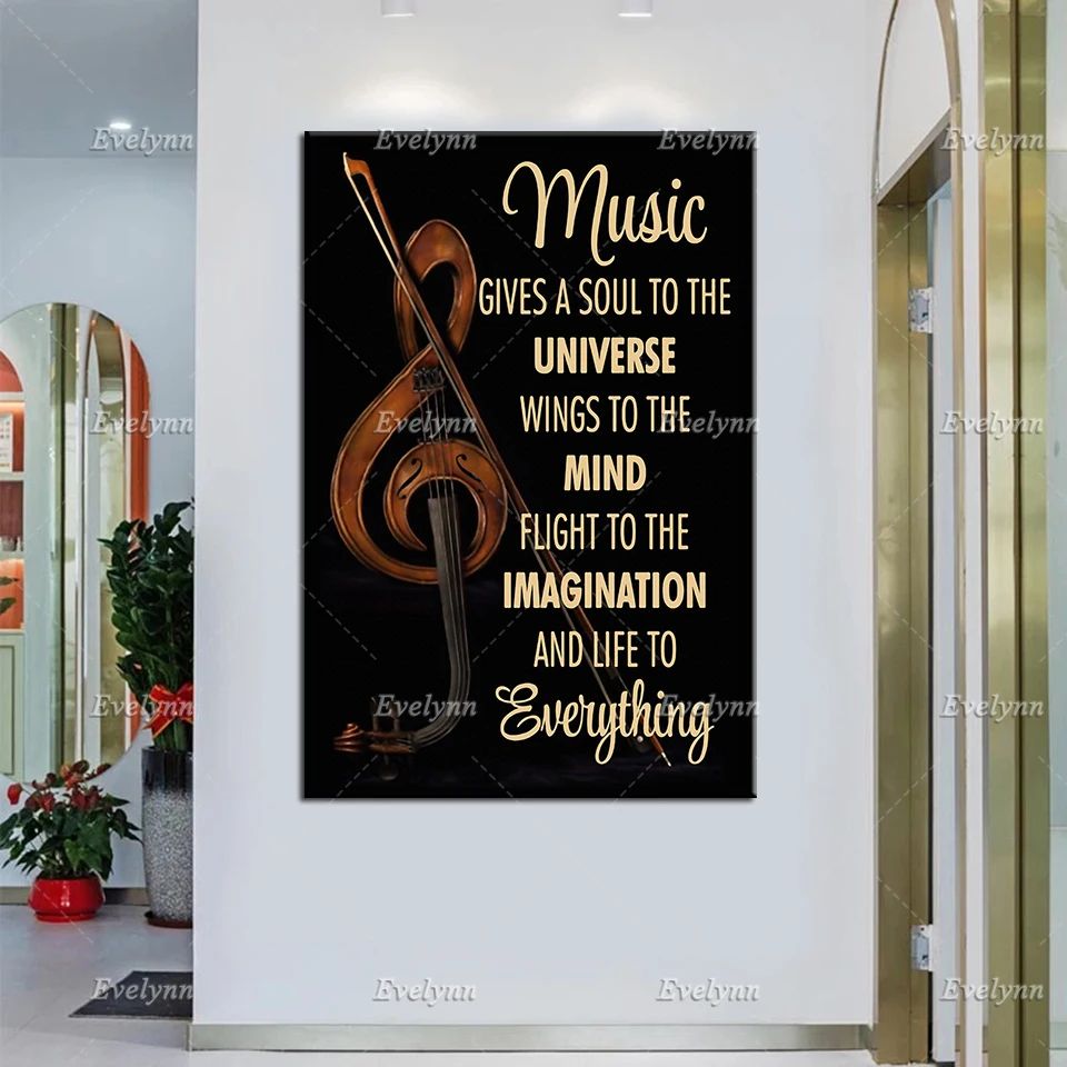 Violinist Violin Retro Poster Music Gives A Soul To The Universe Wings To The Mind Wall Art Prints Home Decor Canvas Unique Gift