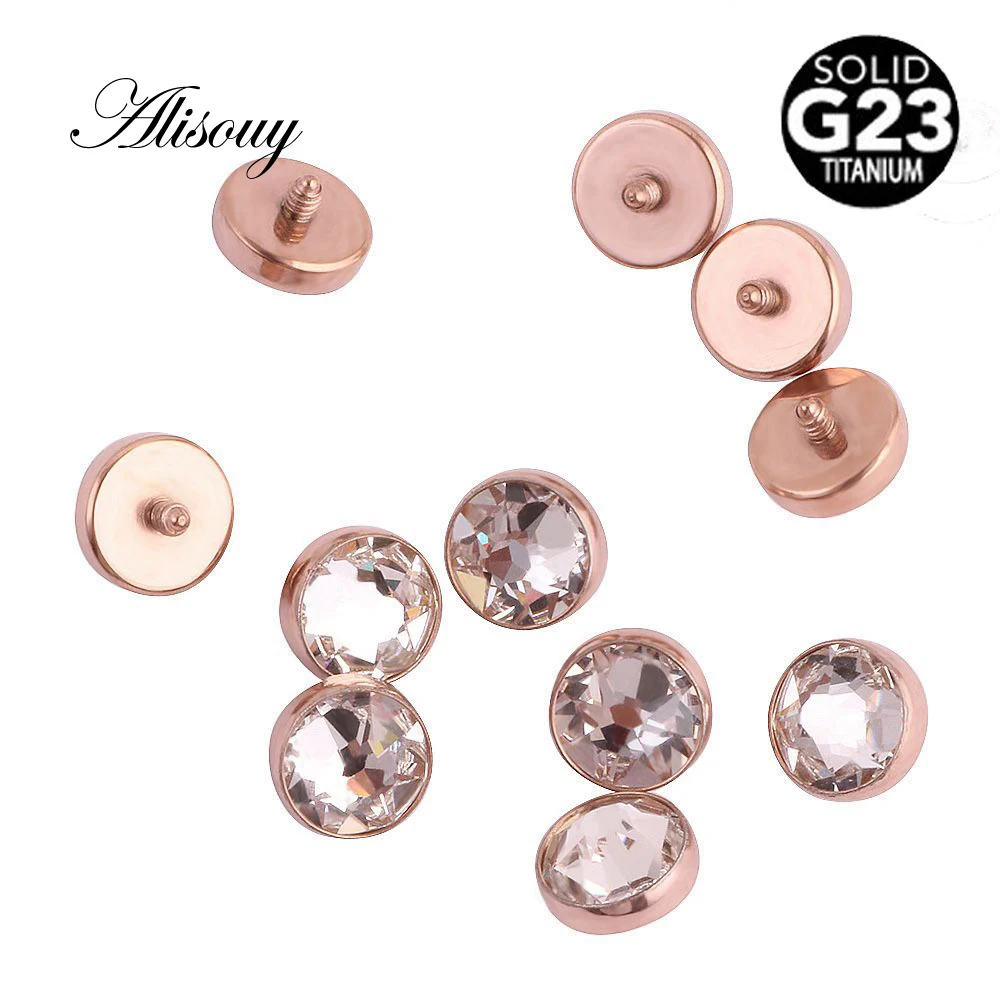 Alisouy 1pc G23 Stainless Steel Piercing Micro Dermal Anchor Crystal Zircon Top Dermal Surface 14G Body Jewelry