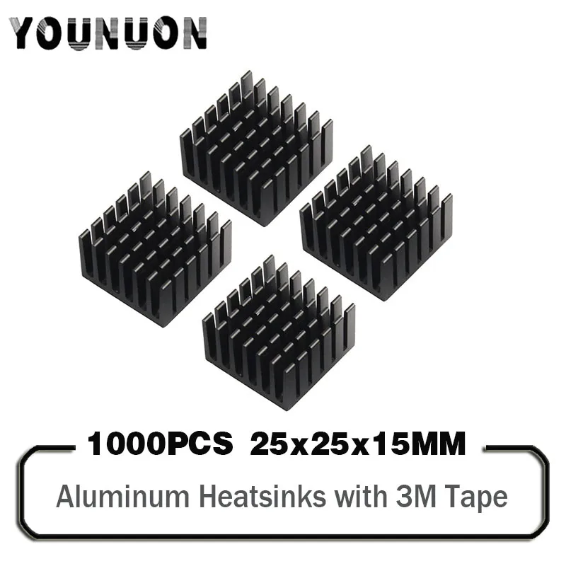 1000PCS 25x25x15mm Aluminum Heatsink Radiator Heat Sink Cooling For Electronic Chip IC 3D printer Raspberry PI