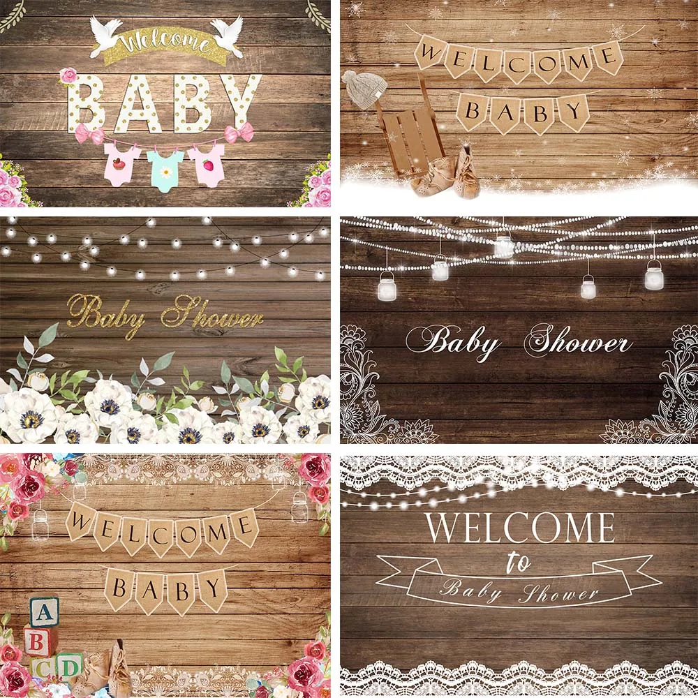 

Mocsicka Wood Newborn Baby Shower Backdrop for Photography Child Birthday Photo Background Flower Light Photoshoot Photo Studio