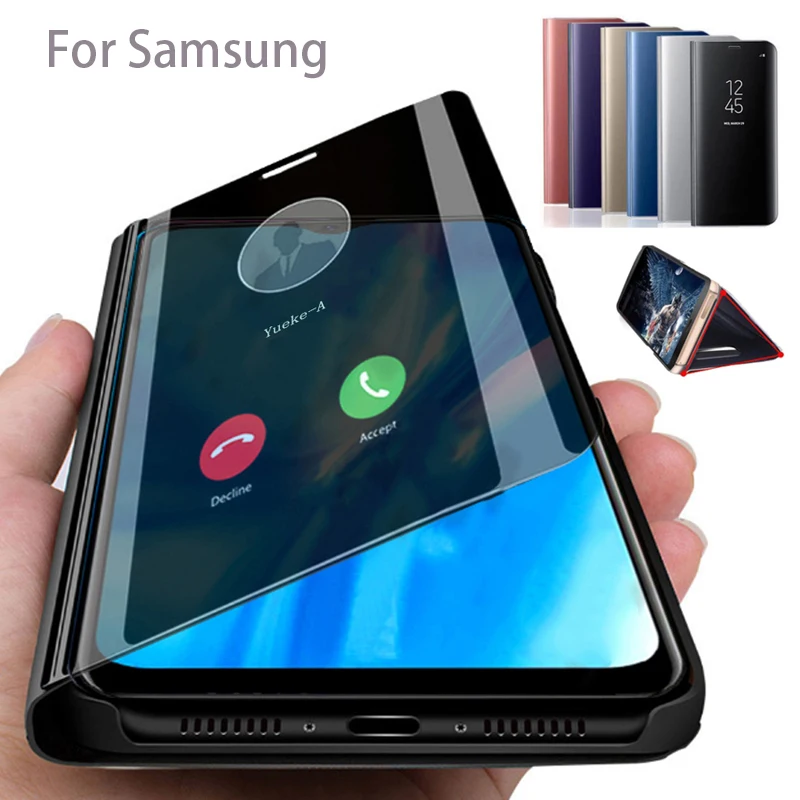 Smart Mirror Flip Case For Samsung Galaxy A80 Shockproof Cover For A80 SM-A805F Mirror View Phone Shell Stand Holder Coque