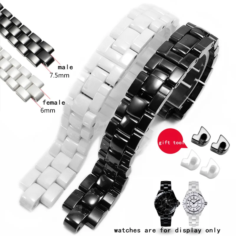 

CICIDD Ceramic Watchband 6mm 7.5mm Black White Strap Men Women Bracelet For J2 Watch Accessories Give Tool