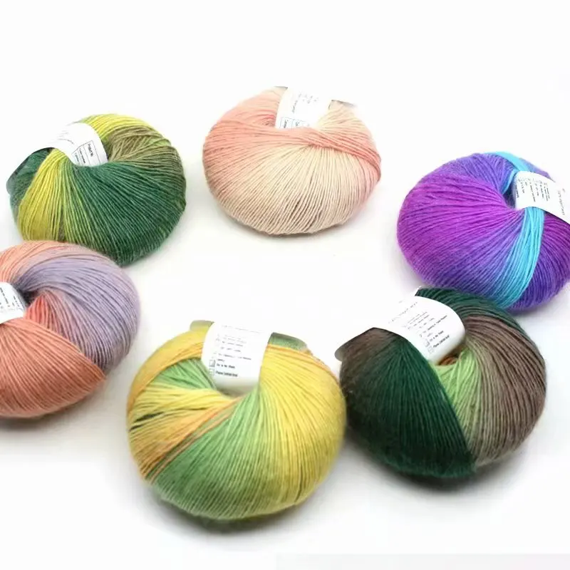 50 Grams/Ball Wool Rainbow Line DIY Soft Handmade Knitting Yarn Dyed Crochet Wool Yarn For Coat Scarf Hat