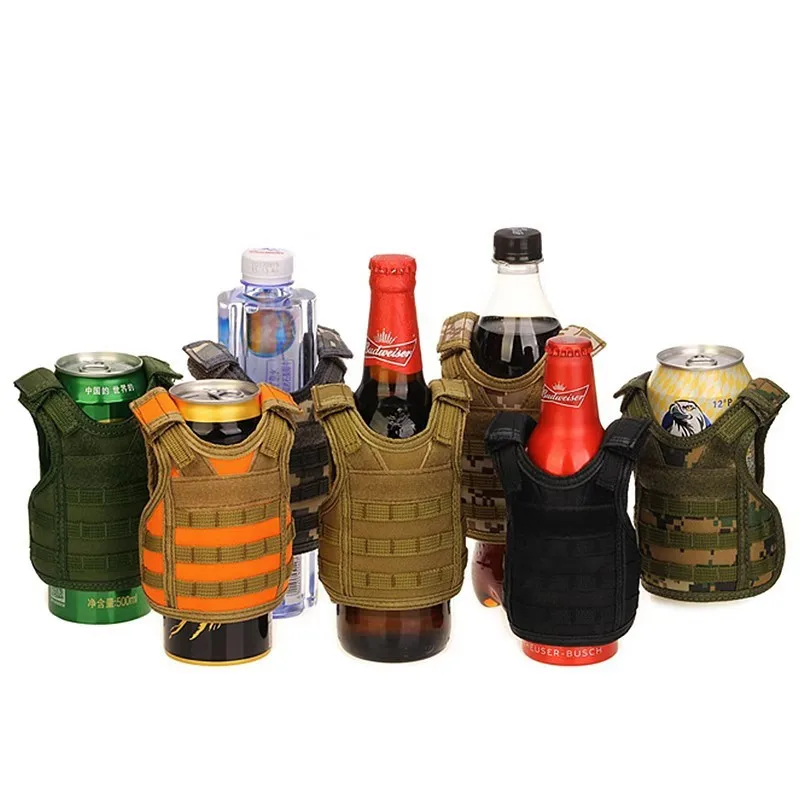 Tactical Beer Bottle Beer Vest Cover Outdoor Mini Miniature Molle Vest Personal Bottle Drink Set Adjustable Shoulder Straps