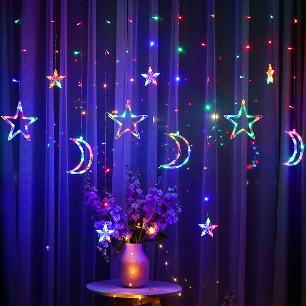 Koop Led Ster Maan Gordijn Lichten Kerst Slingers String Fairy Lights 220V Outdoor Voor Wedding Holiday Party Nieuwe Jaar decor