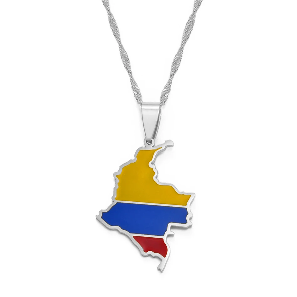 Anniyo Colombia Map Flag Pendant Necklaces Columbia Women Girls Silver Color/Gold Color Colombiana Jewelry Chains @119821