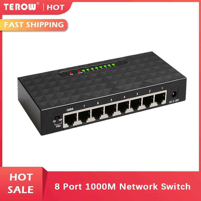 8 Port Gigabit Network Switch 10/100/1000Mbps Gigabit Ethernet Network Switch Lan Hub High Performance Ethernet Smart Switcher