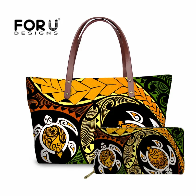 

2Pcs Polynesian Hawaiian Turtle Prints Bags for Women Fashion Composite Bags Travel Handbag Large Capacity Shoulder Bag Purse