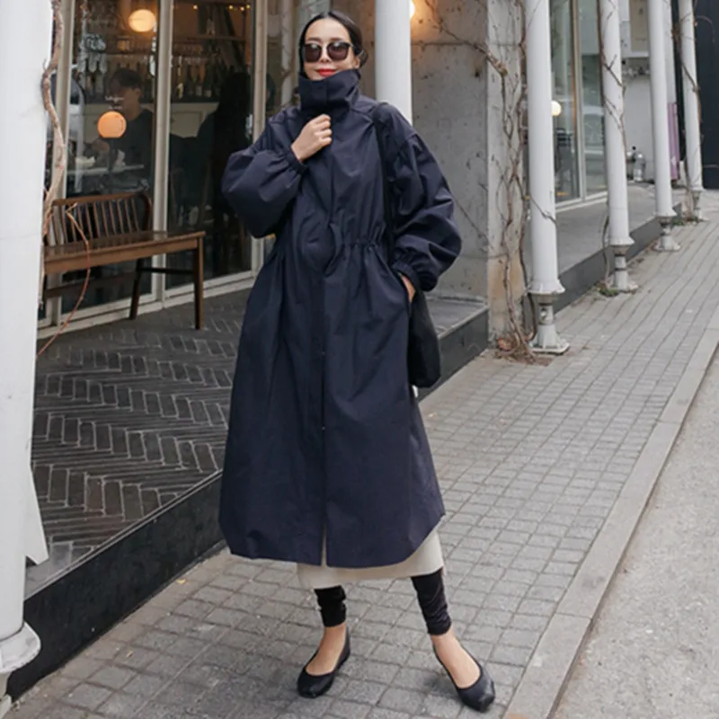 Long Windbreaker With Zipper For Women Korean Fashion Knee Length Military Trench Coat Spring Autumn Loose Style Overcoats