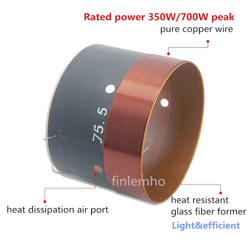 75.5 DJ Speaker Woofer Voice Coil 3 Inch Glass Fiber Home Theater Bass Repair Parts High Power With Copper Wire 8 Ohms 1PC