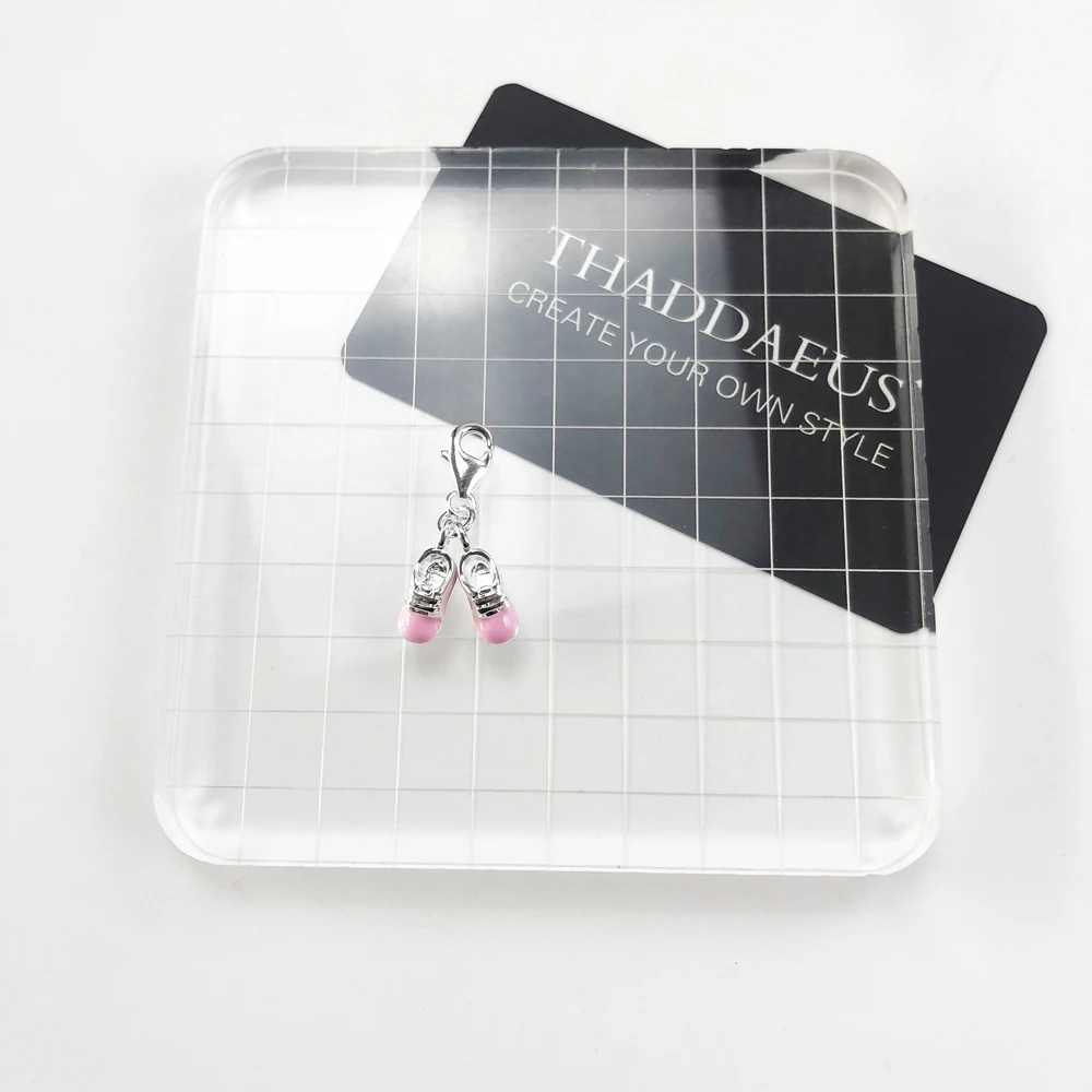 Baby Shoe Dangle 925 Sterling Silver Charm With Pink Color Jewelry For Women