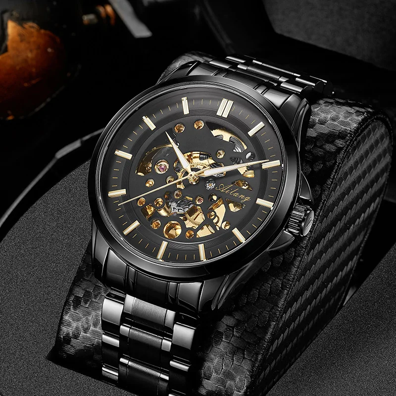 

AILANG Mens Watches Top Brand Luxury Automatic Mechanical Watch Fashion Hollow Dial Luminous Pointer Steampunk Watch For Men