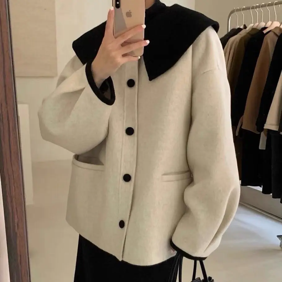 2022 New Fashion Autumn Lapel Single Breasted Solid Coat Women Short Loose Casual Streetwear Tide Manteau Femme