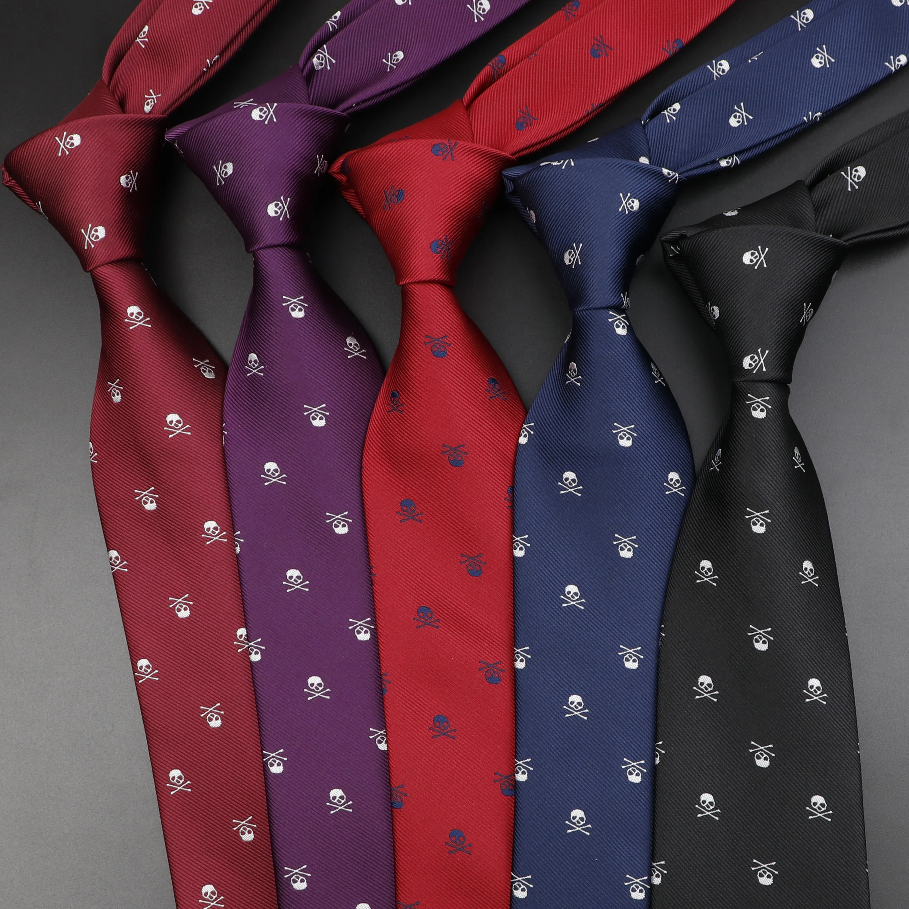 New Fashion Men's Skull Tie Red Blue Black Purpple 6cm 8cm Classic Polyester Jacquard Necktie Gift For Wedding Halloween Party