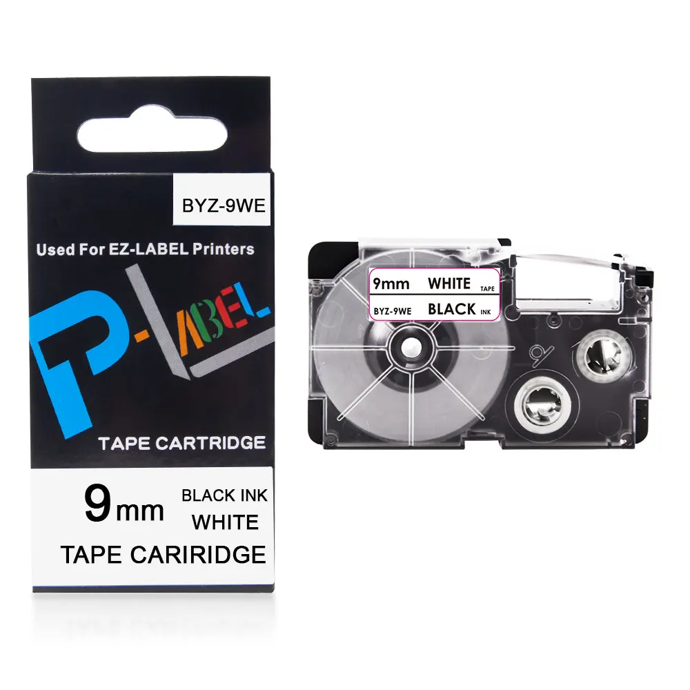 4PK XR-9WE Label Tape Black on White XR-9W Labels 9mm XR-9WE Tape Cartridges High Adhension Printer Ribbon for CASIO Label Maker